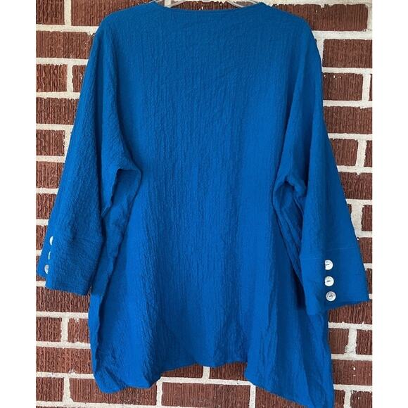 Ali Miles Teal Overlay Crinkly Blouse with Buttons 3/4 Sleeves Size 2X - Picture 2 of 6
